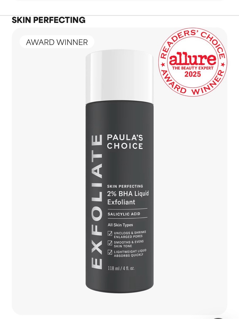 Paula's Choice Skin Perfecting 2% BHA Liquid Exfoliant